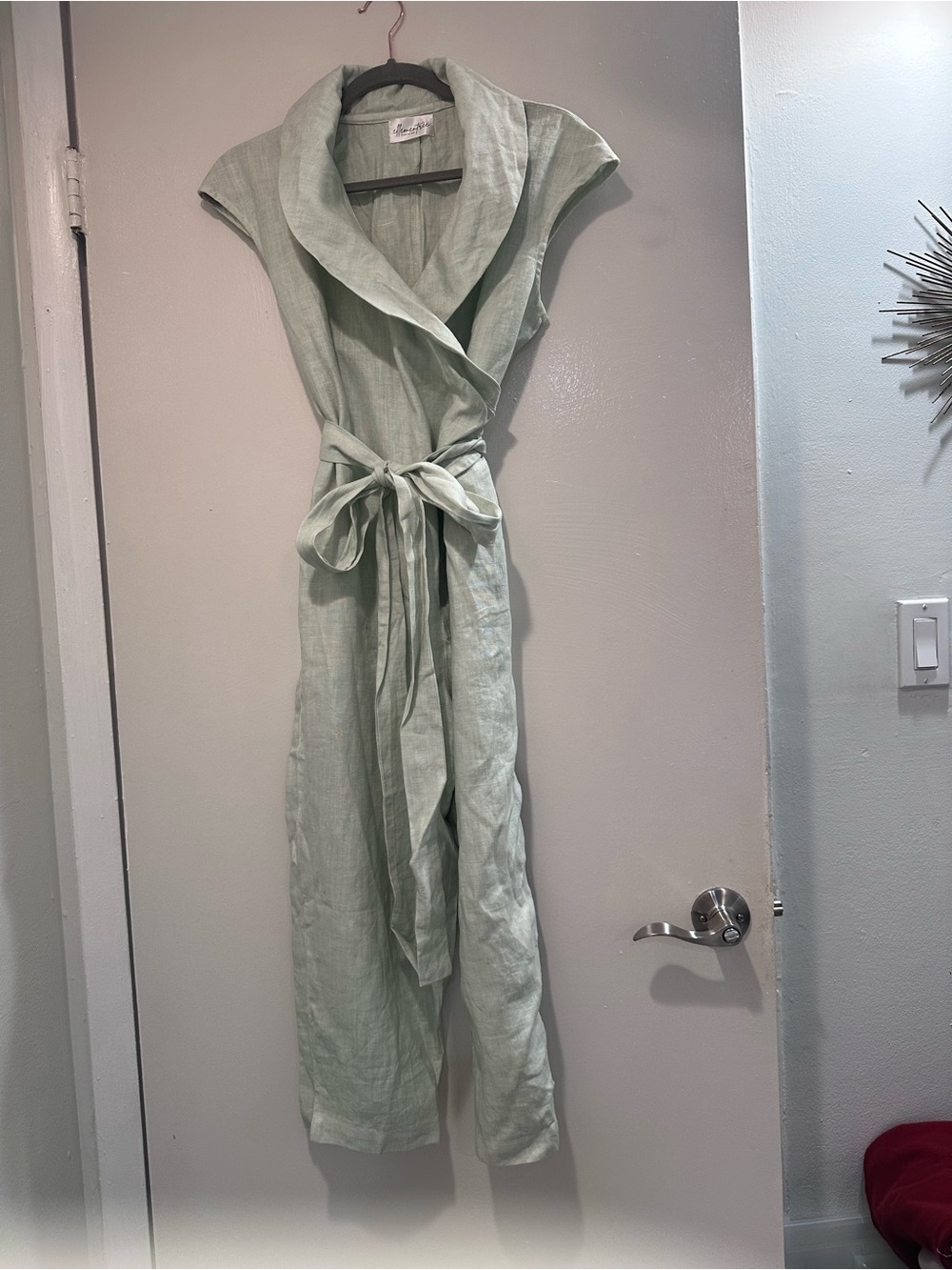 Light Sage Green Linen Wrap Jumpsuit